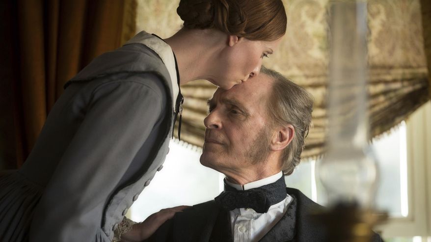 This image released by Music Box Films shows Cynthia Nixon, left, and Keith Carradine in a scene from, "A Quiet Passion." (Johan Voets/Music Box Films via AP)