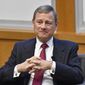 In this Feb. 1, 2017, file photo, U.S. Supreme Court Chief Justice John Roberts prepares to speak at the The John G. Heyburn II Initiative and University of Kentucky College of Law&#39;s judicial conference and speaker series in Lexington, Ky. (AP Photo/Timothy D. Easley, File)