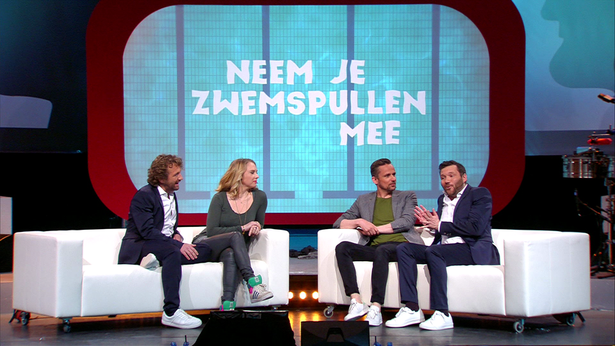 A still image from the Dutch program "Neem Je Zwemspullen Mee," which on April 9 aired a segment asking contestants to guess if a woman was pregnant or simply overweight.