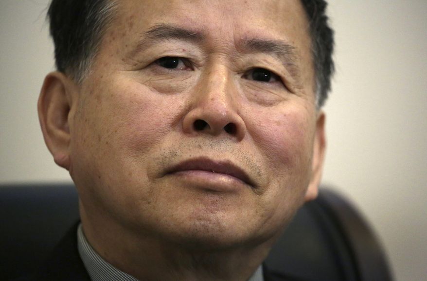 Han Song Ryol, North Korea's vice minister of foreign affairs speaks during an interview with The Associated Press on Friday, April 14, 2017, in Pyongyang, North Korea. (AP Photo/Wong Maye-E)