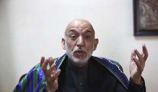 Former Afghan President Hamid Karzai speaks during an interview with The Associated Press in Kabul, Afghanistan, Monday, April 17, 2017. Karzai said that the U.S. is using Afghanistan as a weapons testing ground, calling the recent use of the largest-ever non-nuclear bomb “an immense atrocity against the Afghan people.” Last week, U.S. forces dropped the GBU-43 Massive Ordnance Air Blast (MOAB) bomb in Nangarhar province, reportedly killing 95 militants. (AP Photo/Rahmat Gul)