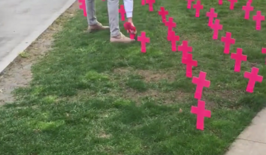 In a screen grab from a video posted on Facebook, a student is seen here destroying a pro-life display at Washington State University on April 12.