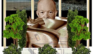 Illustration on the proposed Eisenhower Memorial by Alexander Hunter/The Washington Times