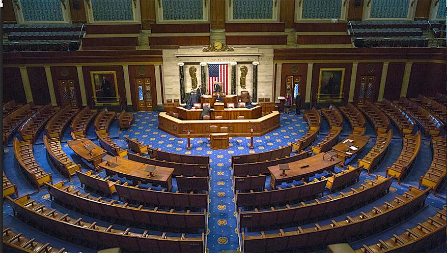 An empty U.S. House chamber waits for Republican and Democrat lawmakers to arrive. (C-SPAN image)