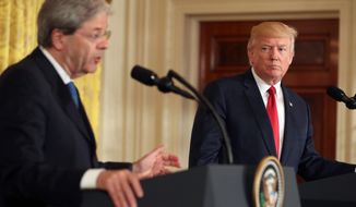 President Donald Trump held a joint press conference with Italian Prime Minister Paolo Gentiloni on Thursday. Mr. Gentiloni urged Mr. Trump to play a bigger role in Libya after the defeat of the Islamic State. Mr. Trump disagreed saying, &quot;I don&#39;t see a role in Libya.&quot; Later he said, &quot;I see that as a primary role, and that&#39;s what we&#39;re going to do, whether it&#39;s in Iraq or in Libya or anywhere else.&quot; (Associated Press)
