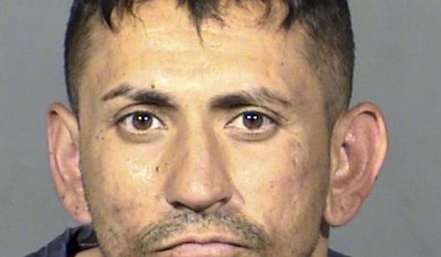 This Clark County Detention Center photo shows Richi Briones, 32, following his arrest Wednesday, April 19, 2017. Briones was jailed on suspicion of three knife attacks that killed one man and wounded another in east of downtown Las Vegas. Police say one would-be victim escaped unharmed. Photo provided by Las Vegas Metropolitan Police Department. (Vegas Metropolitan Police Department via AP Photo)