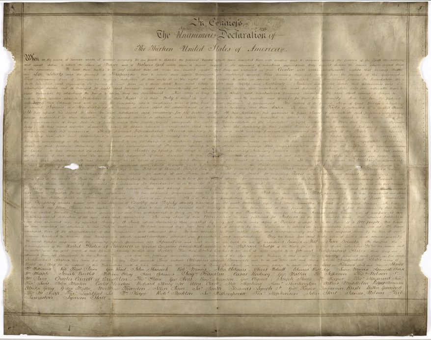 Undated handout photo of a parchment manuscript of the U.S. Declaration of Independence, believed to date from the 1780s and found in a records office in Chichester, southern England. Harvard University researchers say they&#39;ve discovered a second parchment copy of the Declaration of Independence, The Boston Globe reported Friday, April 21, 2017. (West Sussex Record Office Add Mss 8981 via AP).