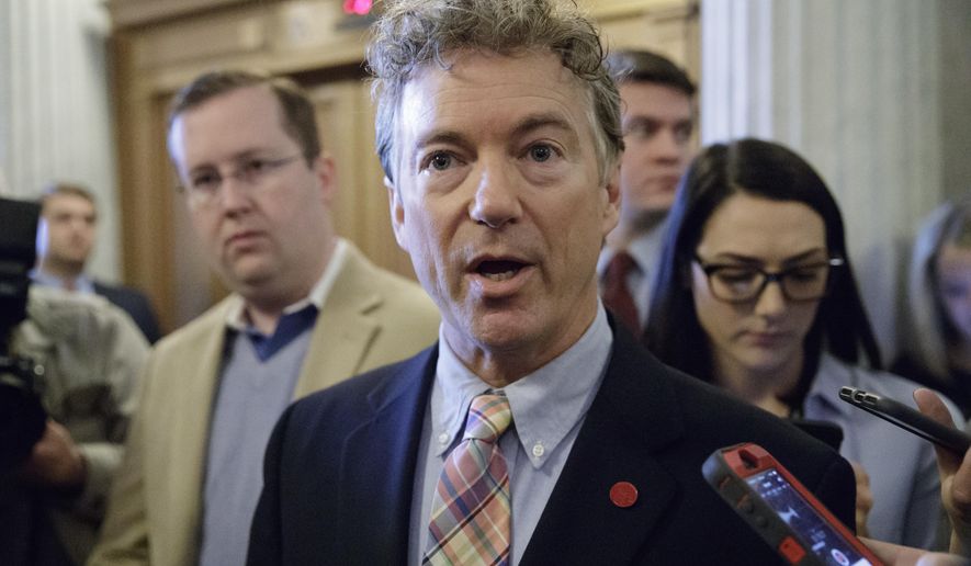 Sen. Rand Paul, R-Ky., speaks to reporters on Capitol Hill in Washington in this April 7, 2017, file photo. (AP Photo/J. Scott Applewhite, file) **FILE**