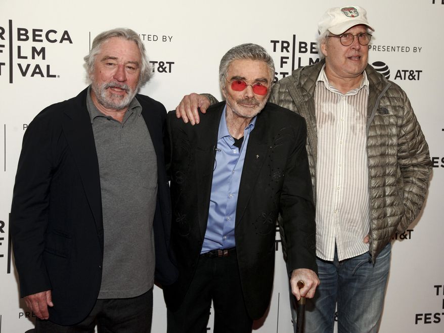Robert De Niro, from left, Burt Reynolds and Chevy Chase attend the screening of "Dog Years," during the 2017 Tribeca Film Festival, at Cinepolis Chelsea on Saturday, April 22, 2017, in New York. (Photo by Andy Kropa/Invision/AP)