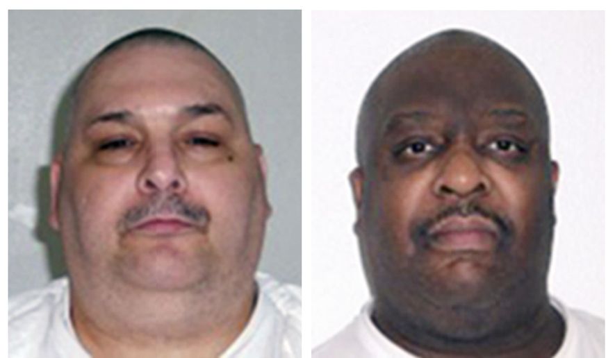This combination of undated file photos provided by the Arkansas Department of Correction shows death-row inmates Jack Jones, left, and Marcel Williams. The two Arkansas inmates scheduled to be put to death Monday, April 24, 2017, in what could be the nation&#39;s first double execution in more than 16 years have asked an appeals court to halt their lethal injections because of poor health. (Arkansas Department of Correction via AP, File)