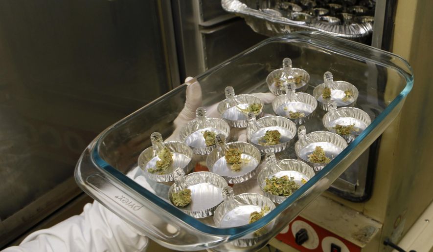 FILE – In this Friday, Nov. 19, 2010 file photo, samples of marijuana are tested in an oven at Full Spectrum Laboratories in Denver. Ohio's regulations for prospective medical marijuana cultivators were finalized Monday, April 17, 2017, and application forms were released Friday, April 21, 2017, including a requirement for marijuana testing at an in-state, public university. (AP Photo/Ed Andrieski, File)