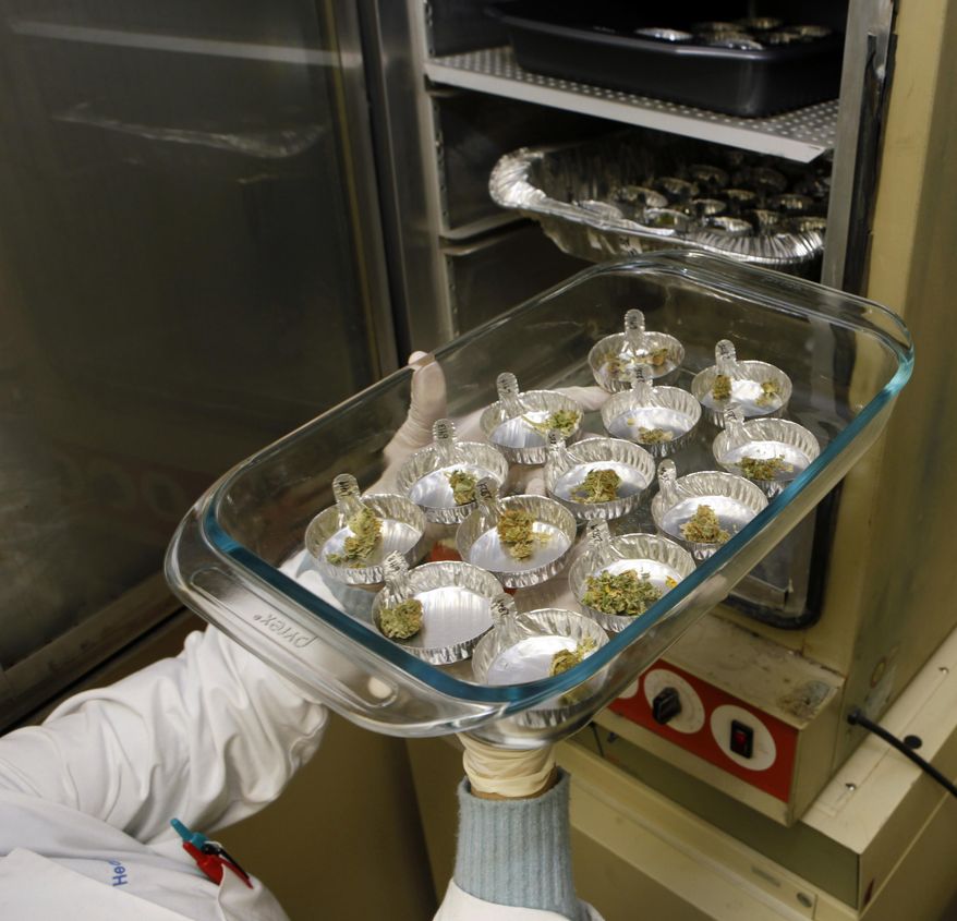 FILE – In this Friday, Nov. 19, 2010 file photo, samples of marijuana are tested in an oven at Full Spectrum Laboratories in Denver. Ohio's regulations for prospective medical marijuana cultivators were finalized Monday, April 17, 2017, and application forms were released Friday, April 21, 2017, including a requirement for marijuana testing at an in-state, public university. (AP Photo/Ed Andrieski, File)