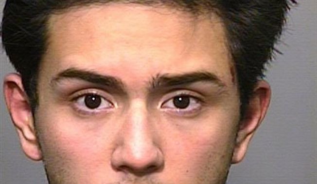 FILE - This undated file photo provided by Northern Arizona University Police Department shows a police mug shot of Steven Jones, who was arrested in a shooting on campus in Flagstaff, Ariz. A prosecutor portrayed the former Northern Arizona University student as a killer who carried out "his own deranged sense of justice" when he opened fire on a group of people during a drunken fight near the campus. Closing arguments began Tuesday, April 25, 2017, in the murder trial against Jones, who killed one student and wounded three others in what he said was self-defense after being punched in the face just a few weeks into his freshman year in October 2015. (Northern Arizona University Police Department via AP, File)