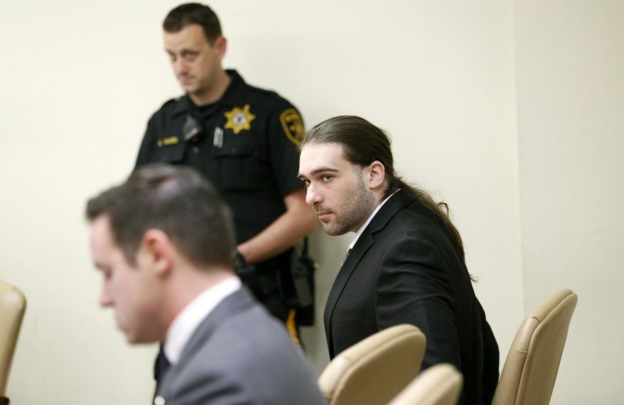 David "D.J." Creato Jr., center, appears at his trial at the Camden County Courthouse, Tuesday, April 25, 2017, in Camden, N.J. Creato is charged with killing his 3-year-old son in October 2015. (Jessica Griffin /The Philadelphia Inquirer via AP)