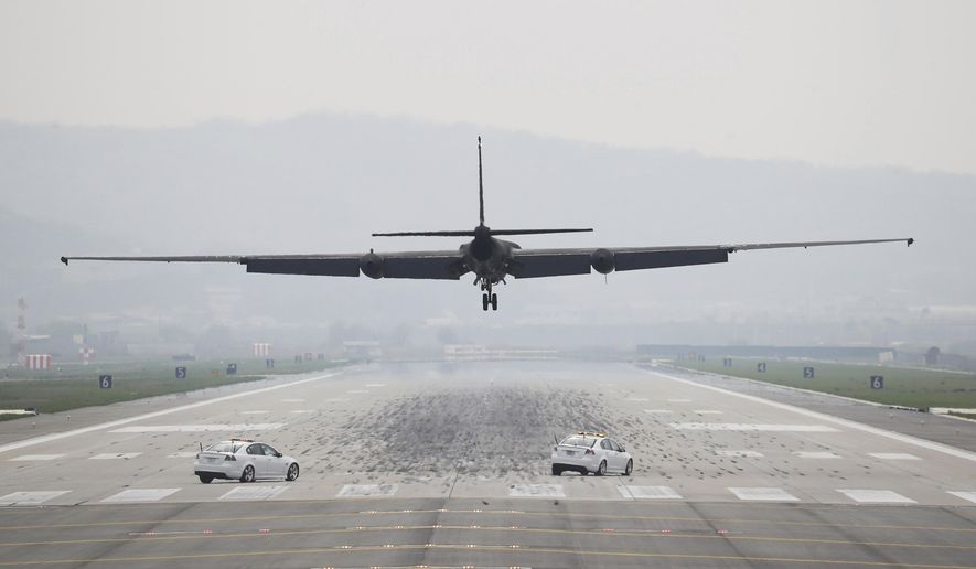 A U.S. Air Force U-2 spy plane prepares to land at Osan Air Base in South Korea. South Korea&#39;s military said Tuesday that North Korea held major live-fire drills in an area around its eastern coastal town of Wonsan as it marked the anniversary of the founding of its military. (Associated Press)