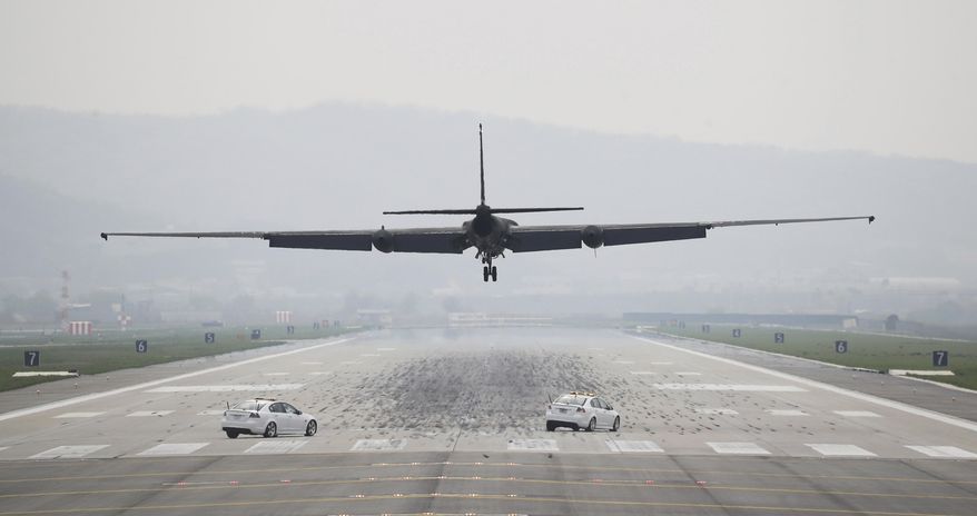 A U.S. Air Force U-2 spy plane prepares to land at Osan Air Base in South Korea. South Korea&#39;s military said Tuesday that North Korea held major live-fire drills in an area around its eastern coastal town of Wonsan as it marked the anniversary of the founding of its military. (Associated Press)
