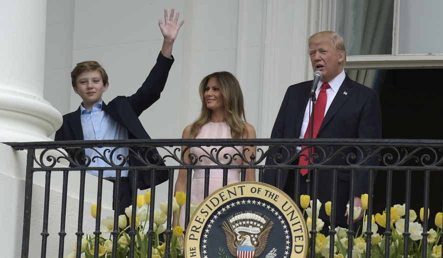 President Trump said first lady Melania Trump and son Barron will move to Washington after the school year and acknowledged that the transition is rough on his son, who will be leaving his friends behind. (Associated Press/File)