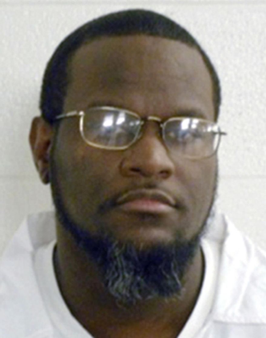 FILE - This undated file photo provided by the Arkansas Department of Correction shows death-row inmate Kenneth Williams. Williams' scheduled execution on April 27, 2017 won't move forward, according to a spokesman for Attorney General Leslie Rutledge. Rutledge said the state will not appeal a federal judge's order staying the execution. (Arkansas Department of Correction via AP)