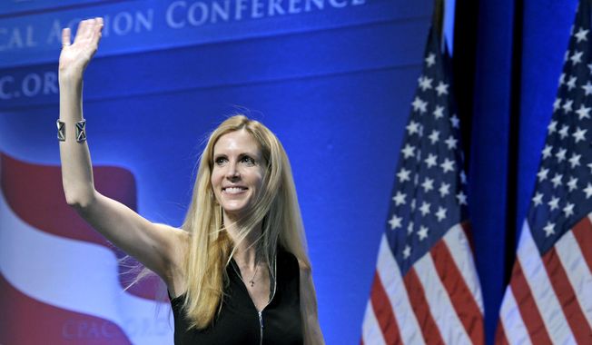 In this Feb. 12, 2011, file photo, Ann Coulter waves to the audience after speaking at the Conservative Political Action Conference (CPAC) in Washington. The University of California, Berkeley says it&#x27;s preparing for possible violence on campus whether Coulter comes to speak or not. (AP Photo/Cliff Owen, File)