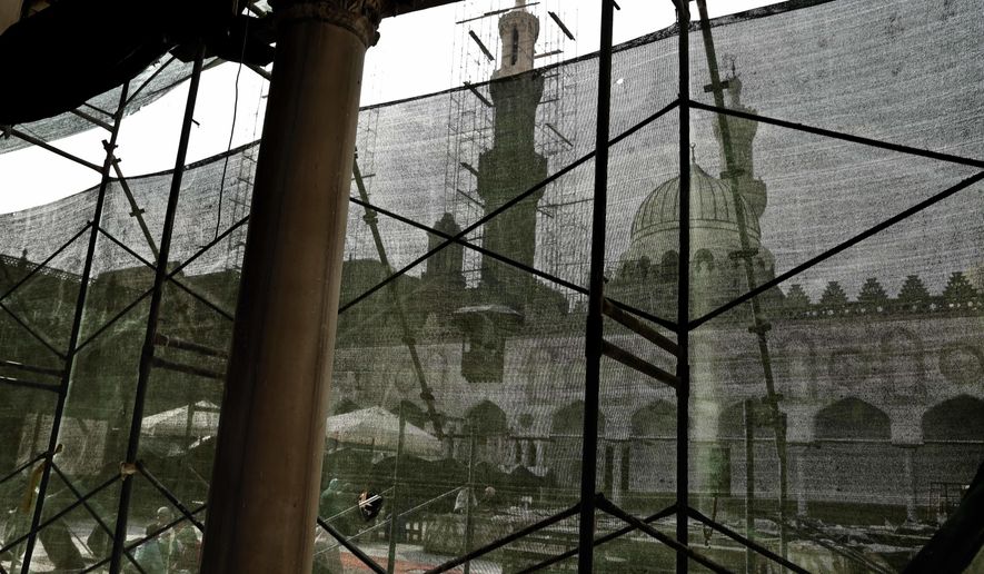 This Feb. 20, 2017 photo, shows renovations at Al-Azhar Mosque in the Egyptian capital, Cairo. Egypt is embroiled in a blistering political feud over who speaks for Islam and how to bring reforms to counter Islamic militancy. At the center of it is Al-Azhar, one of the top institutions of clerics in the Muslim world and considered the bastion of moderate Islam. Critics, including Egypt’s pro-government, say it is too tied down in old ways and failing to modernize its teachings, fueling extremism. (AP Photo/Nariman El-Mofty)