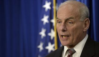 Homeland Security Secretary John Kelly announces the opening of new Victims of Immigration Crime Engagement (VOICE), Wednesday, April 26, 2017, during a news conference at Immigration and Customs Enforcement (ICE) in Washington. (AP Photo/Susan Walsh)