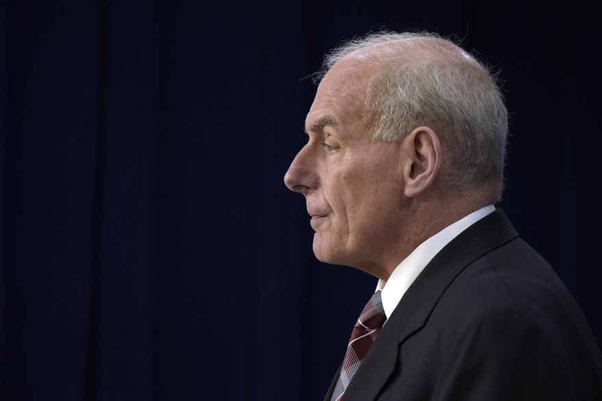 Homeland Security Secretary John Kelly announces the opening of new Victims of Immigration Crime Engagement (VOICE) office, Wednesday, April 26, 2017, during a news conference at Immigration and Customs Enforcement (ICE) in Washington. (AP Photo/Susan Walsh)