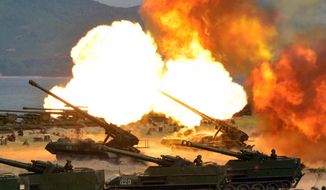This photo distributed on Wednesday, April 26, 2017, by the North Korean government, shows what was said to be a &amp;quot;Combined Fire Demonstration&amp;quot; held to celebrate the 85th anniversary of the North Korean army, in North Korea. Independent journalists were not given access to cover the event depicted in this image distributed by the Korean Central News Agency via Korea News Service. (Korean Central News Agency/Korea News Service via AP)