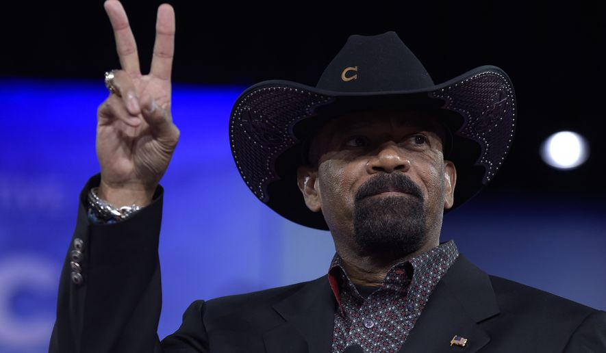 Milwaukee County Sheriff David Clarke gestures as he speaks at the Conservative Political Action Conference (CPAC) in Oxon Hill, Md., Thursday, Feb. 23, 2017. (AP Photo/Susan Walsh)