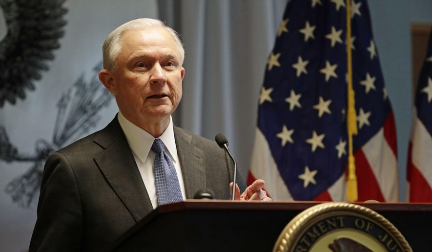 U.S. Attorney General Jeff Sessions speaks to members of law enforcement Friday, April 28, 2017, in Central Islip, N.Y.   Sessions discussed the violent street gang that&#39;s gripping the suburban area.  (AP Photo/Frank Franklin II) ** FILE **