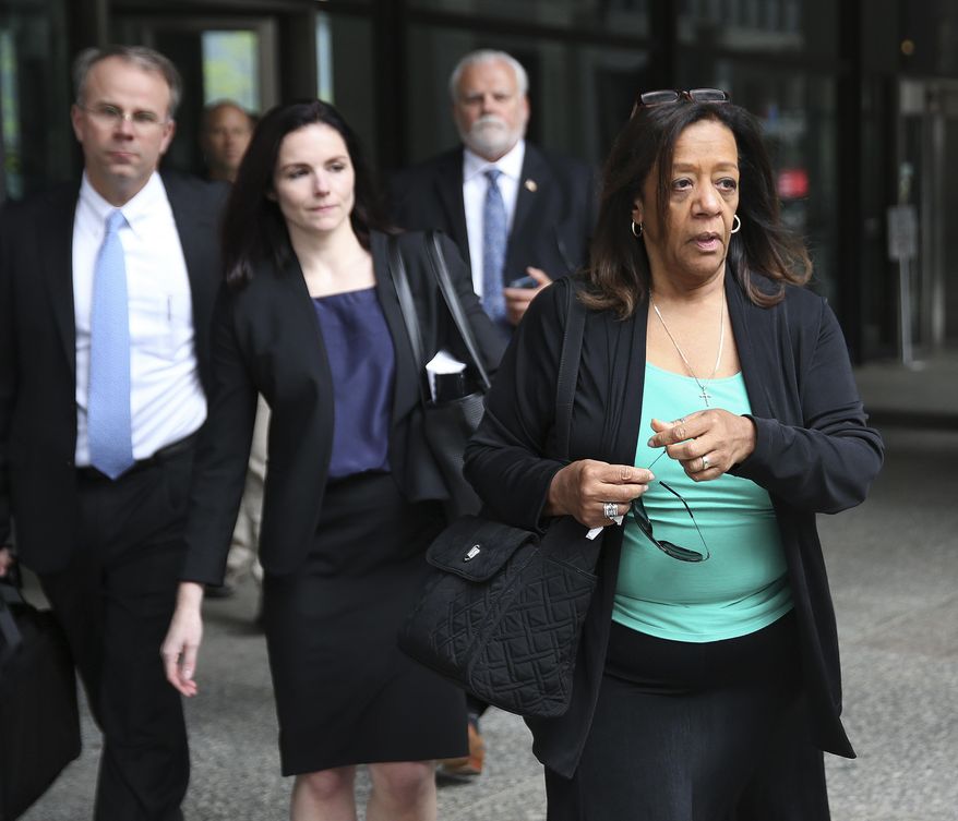 Barbara Byrd-Bennett leaves the Dirksen U.S. Courthouse in Chicago on Friday, April 28, 2017, after being sentenced for her role in a bribery scandal. The former head of Chicago Public Schools was sentenced to more than four years in prison on Friday for steering $23 million in city contracts to education firms for a cut of more than $2 million in kickbacks. (Terrence Antonio James/Chicago Tribune via AP)