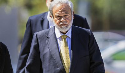 Dr. Salomon Melgen arrives at the federal courthouse in West Palm Beach, Fla., Friday, April 28, 2017. Melgen, accused of political corruption, was found guilty Friday on all counts in his Medicare fraud trial, raising the possibility that federal prosecutors could pressure him to testify against New Jersey Democratic Sen. Bob Menendez in exchange for a lighter sentence. (Lannis Water/Palm Beach Post via AP)
