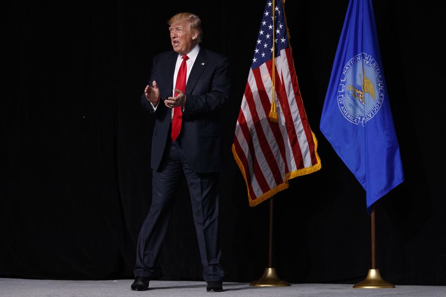 President Donald Trump arrives to speak at the National Rifle Association Leadership Conference, Friday, April 28, 2017, in Atlanta. (AP Photo/Evan Vucci)