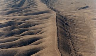 Aerial view of north end of the Yucca Mountain crest in February 1993. Image courtesy of Department of Energy.