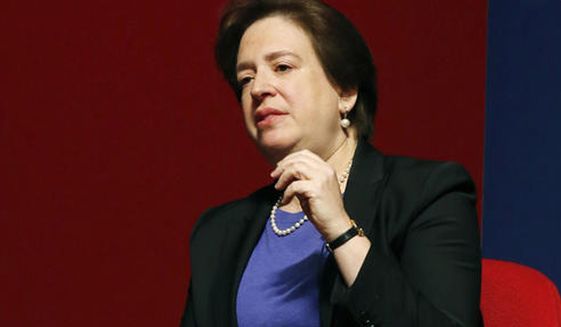 FILE - In this Dec. 15, 2014, file photo, Supreme Court Justice Elena Kagan speaks in Oxford, Miss. Kagan is scheduled to visit Indianapolis Monday, May 1, 2017, for a speech before an audience of lawyers and federal judges. (AP Photo/Rogelio V. Solis, File)
