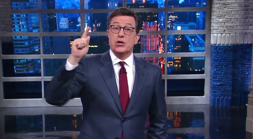 CBS &quot;The Late Show&quot; host Stephen Colbert gave a vulgar monologue involving gay sex on May 1, 2017, to criticize President Donald Trump and Russian President Vladimir Putin. (CBS &quot;The Late Show&quot; screenshot) 
