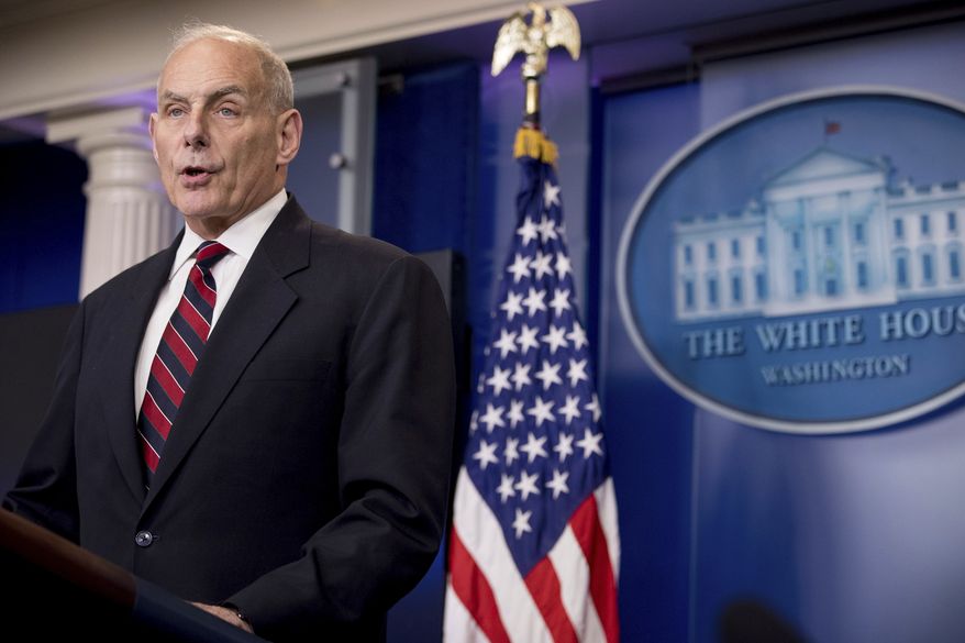 Homeland Security Secretary John Kelly talks to the media during the daily press briefing at the White House in Washington, Tuesday, May 2, 2017. (AP Photo/Andrew Harnik)