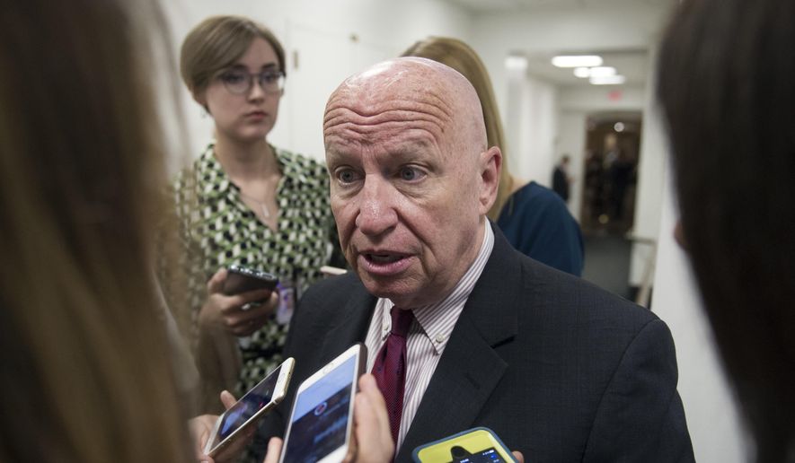 House Ways and Means Committee Chairman Rep. Kevin Brady, R-Texas, speaks with reporters as he arrives for the Republican Caucus meeting on Capitol Hill in Washington, Tuesday, May 2, 2017. (AP Photo/Cliff Owen) ** FILE **