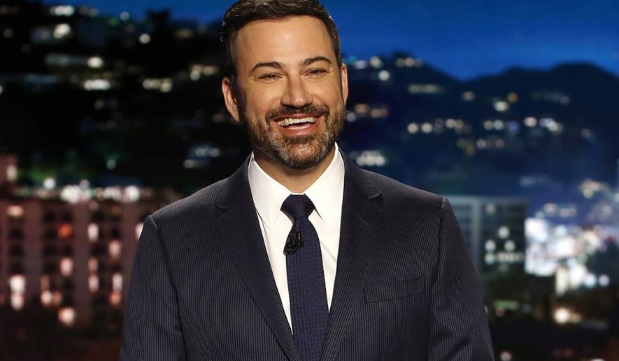 In this April 11, 2017, photo, host Jimmy Kimmel appears during a taping of &amp;quot;Jimmy Kimmel Live,&amp;quot; in Los Angeles. Kimmel says his newborn son is home and doing great after open-heart surgery. A tearful Kimmel turned his show&#39;s monologue Monday, May 1, into an emotional recounting of the crisis with what Kimmel called a &amp;quot;happy ending.&amp;quot; (Randy Holmes/ABC via AP)
