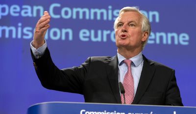 European Union chief Brexit negotiator Michel Barnier speaks during a media conference at EU headquarters in Brussels on Wednesday, May 3, 2017.  Barnier spoke to the media in Brussels on Wednesday regarding Britain&amp;#8217;s departure from the bloc and presented his draft mandate laying out the terms for the talks. (AP Photo/Virginia Mayo)