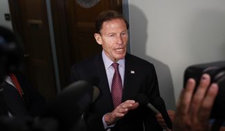 Senate Judiciary Committee member Sen. Richard Blumenthal, D-Conn., talks to media on Capitol Hill in Washington, in this Wednesday, May 3, 2017, file photo. (AP Photo/Carolyn Kaster) ** FILE **