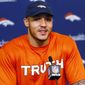 Denver Broncos NFL football linebacker Shane Ray responds to questions during a news conference at the team&#x27;s headquarters Wednesday, May 3, 2017, in Englewood, Colo. (AP Photo/David Zalubowski)