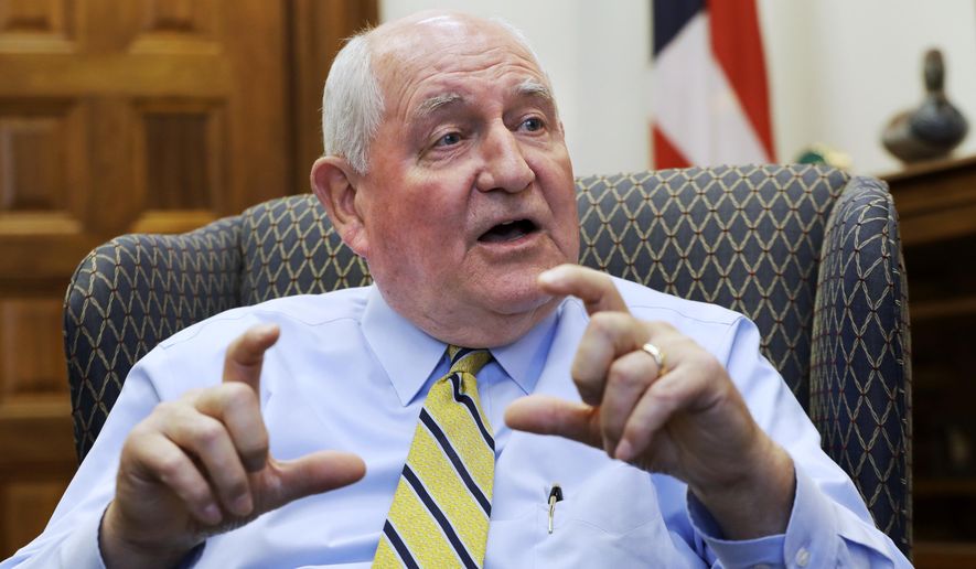 Agriculture Secretary Secretary Sonny Perdue speaks during an interview with The Associated Press, Wednesday, May 3, 2017, at the Agriculture Department in Washington. (AP Photo/Jacquelyn Martin) ** FILE **