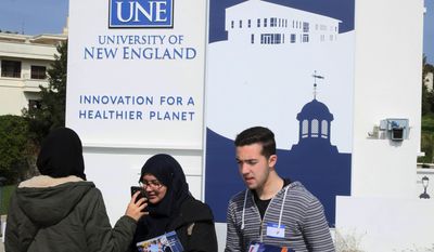 In this Feb. 18, 2017 photo provided by the University of New England, prospective students attend an open house on the school&#39;s satellite campus in the Moroccan coastal city of Tangier. In response to concerns about anti-immigrant sentiment, some U.S. colleges are making new efforts to help international students feel welcome and reassure them of their safety. (Rachid Ouettassi/University of New England via AP