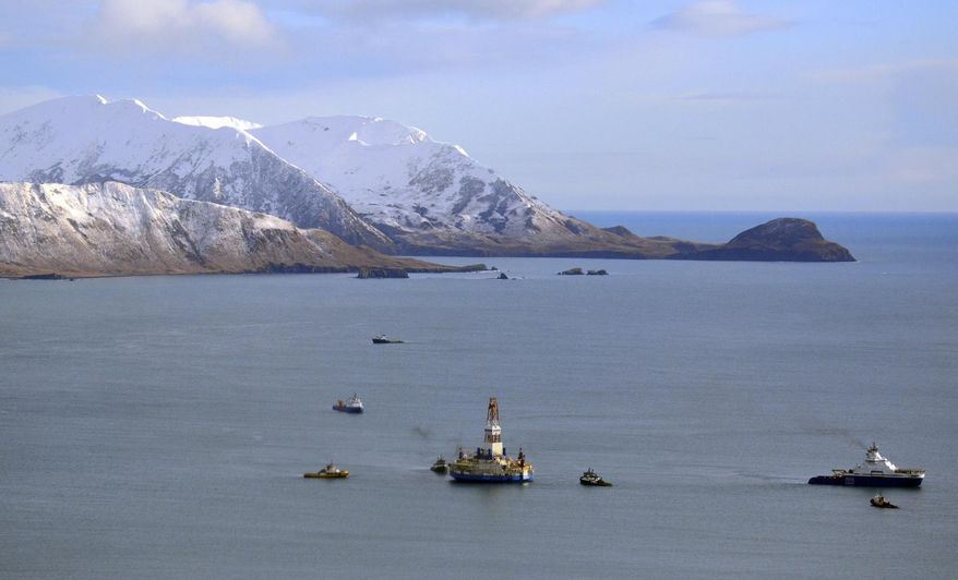 FILE - This Jan. 7, 2013, file photo, shows the Shell floating drill rig Kulluk in Kodiak Island, Alaska&#39;s Kiliuda Bay as salvage teams conduct an in-depth assessment of its seaworthiness after it ran aground off an island near Kodiak as it was being towed across the Gulf of Alaska in stormy weather following the 2012 drilling season. Less than a week after President Donald Trump took steps to put U.S. Arctic and Atlantic waters back in play for offshore drilling, 10 environmental and Alaska Native groups sued Wednesday, May 3, 2017, to maintain the ban on oil and gas exploration.  (James Brooks/Kodiak Daily Mirror via AP, File)
