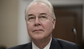 Health and Human Services Secretary Tom Price, a doctor and former congressman, testifies on Capitol Hill in Washington on March 29, 2017, before a House Appropriations subcommittee hearing to outline the Trump administration&#39;s proposals to trim the HHS budget. (Associated Press) **FILE**