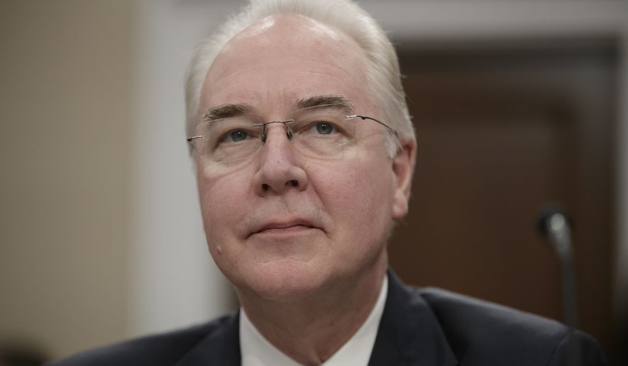 Health and Human Services Secretary Tom Price, a doctor and former congressman, testifies on Capitol Hill in Washington on March 29, 2017, before a House Appropriations subcommittee hearing to outline the Trump administration&#x27;s proposals to trim the HHS budget. (Associated Press) **FILE**