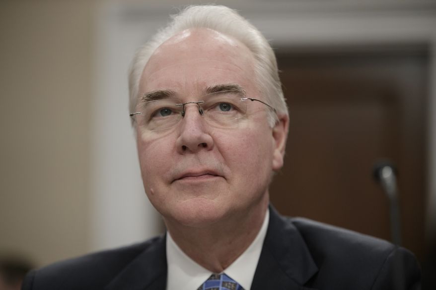Health and Human Services Secretary Tom Price, a doctor and former congressman, testifies on Capitol Hill in Washington on March 29, 2017, before a House Appropriations subcommittee hearing to outline the Trump administration&#x27;s proposals to trim the HHS budget. (Associated Press) **FILE**
