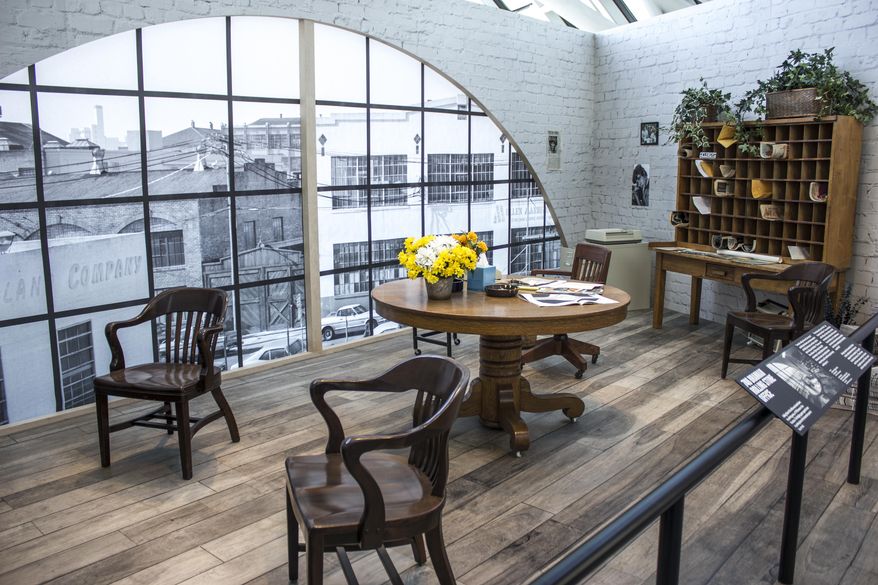 This undated image released by the Rock & Roll Hall of Fame shows a replica of the San Francisco office of Rolling Stone magazine, part of an anniversary exhibit at the Rock & Roll Hall of Fame in Cleveland, Ohio. (Rock & Roll Hall of Fame via AP)