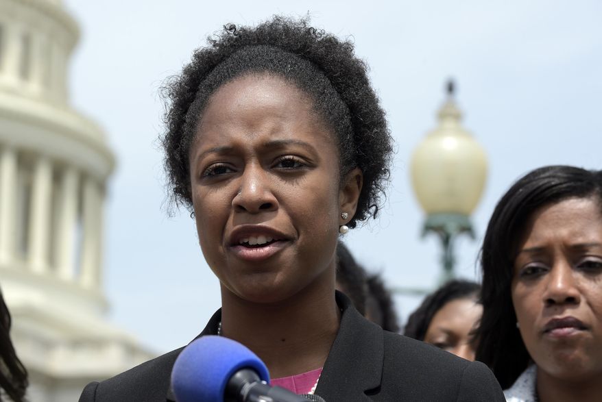 American University student government president Taylor Dumpson speaks during a news conference on Capitol Hill in Washington, Thursday, May 4, 2017. Several bananas hanging from nooses were found on the AU campus on Monday, May 1, 2017, less than a day after Dumpson became the school's first black student body president. (AP Photo/Susan Walsh)