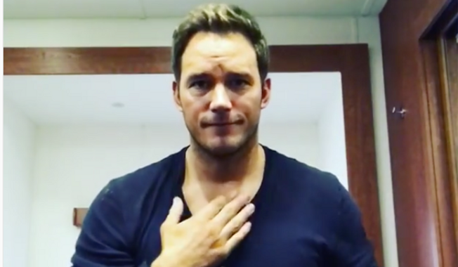 Chris Pratt from a May 2017 Instagram video screen capture. In this video Mr. Pratt was apologizing to deaf fans for offense he caused in a previous video in which he chided folks who watch his videos muted while reading subtitles, instead of turning the sound on. (Instagram)